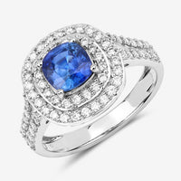1.96 Carat Genuine Blue Sapphire and White Diamond 18K White Gold Ring