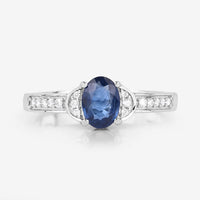 1.05 Carat Genuine Blue Sapphire and White Diamond 10K White Gold Ring