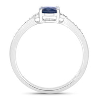 1.05 Carat Genuine Blue Sapphire and White Diamond 10K White Gold Ring