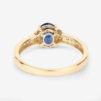 1.05 Carat Genuine Blue Sapphire and White Diamond 10K Yellow Gold Ring