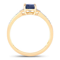 1.05 Carat Genuine Blue Sapphire and White Diamond 10K Yellow Gold Ring