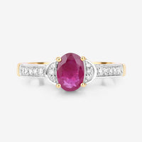 0.95 Carat Genuine Ruby and White Diamond 10K Yellow Gold Ring