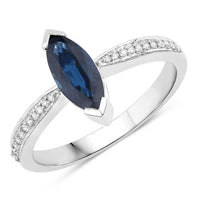 1.44 Carat Genuine Blue Sapphire and White Diamond 14K White Gold Ring
