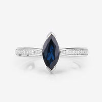 1.44 Carat Genuine Blue Sapphire and White Diamond 14K White Gold Ring