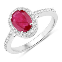 1.73 Carat Genuine Ruby and White Diamond 14K White Gold Ring