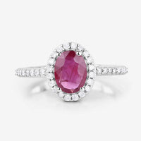 1.73 Carat Genuine Ruby and White Diamond 14K White Gold Ring