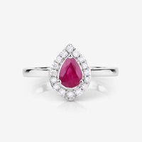 0.92 Carat Genuine Ruby and White Diamond 14K White Gold Ring