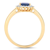 1.11 Carat Genuine Blue Sapphire and White Diamond 10K Yellow Gold Ring