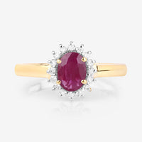 1.01 Carat Genuine Ruby and White Diamond 10K Yellow Gold Ring