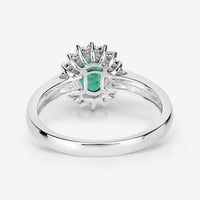 0.86 Carat Genuine Zambian Emerald and White Diamond 14K White Gold Ring