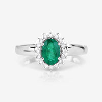0.86 Carat Genuine Zambian Emerald and White Diamond 14K White Gold Ring