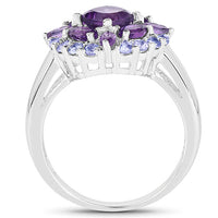 2.19 Carat Genuine Amethyst and Tanzanite .925 Sterling Silver Ring