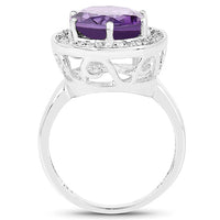 4.27 Carat Genuine Amethyst and White Topaz .925 Sterling Silver Ring