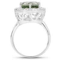 4.94 Carat Genuine Green Amethyst and White Topaz .925 Sterling Silver Ring
