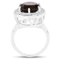 4.52 Carat Genuine Smoky Quartz and White Topaz .925 Sterling Silver Ring