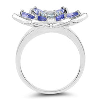 1.34 Carat Genuine Aquamarine and Tanzanite .925 Sterling Silver Ring