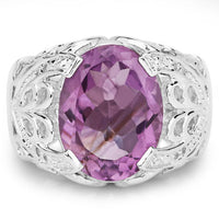 8.24 Carat Genuine Amethyst and White Topaz .925 Sterling Silver Ring