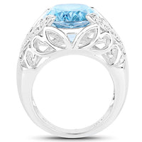 11.29 Carat Genuine Blue Topaz and White Topaz .925 Sterling Silver Ring