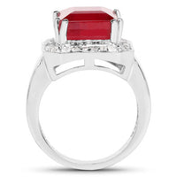 6.36 Carat Glass Filled Ruby and White Topaz .925 Sterling Silver Ring
