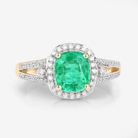 1.65 Carat Genuine Ethiopian Emerald and White Diamond 14K Yellow Gold Ring