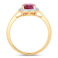 1.59 Carat Genuine Ruby and White Diamond 10K Yellow Gold Ring