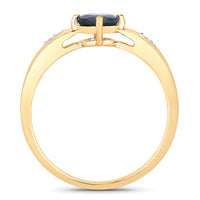 0.89 Carat Genuine Blue Sapphire and White Diamond 10K Yellow Gold Ring