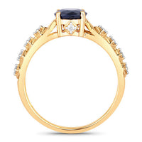 1.13 Carat Genuine Blue Sapphire and White Diamond 10K Yellow Gold Ring