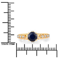 1.13 Carat Genuine Blue Sapphire and White Diamond 10K Yellow Gold Ring