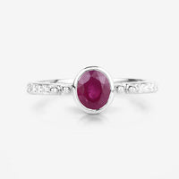 1.00 Carat Genuine Ruby and White Diamond 14K White Gold Ring
