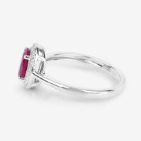 1.06 Carat Genuine Ruby and White Diamond 14K White Gold Ring