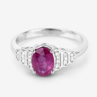 1.52 Carat Genuine Ruby and White Diamond 14K White Gold Ring