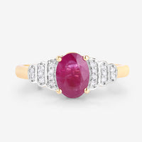 1.52 Carat Genuine Ruby and White Diamond 14K Yellow Gold Ring