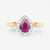 1.02 Carat Genuine Ruby and White Diamond 14K Yellow Gold Ring