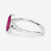 1.58 Carat Genuine Ruby and White Diamond 14K White Gold Ring