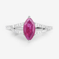 1.58 Carat Genuine Ruby and White Diamond 14K White Gold Ring