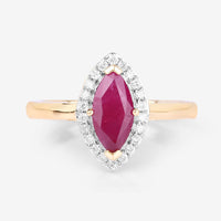 1.57 Carat Genuine Ruby and White Diamond 14K Yellow Gold Ring