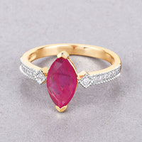 1.01 Carat Genuine Ruby and White Diamond 14K Yellow Gold Ring