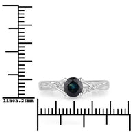 0.88 Carat Genuine Blue Sapphire and White Diamond 14K White Gold Ring