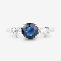 1.38 Carat Genuine Blue Sapphire and White Diamond 14K White Gold Ring