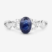 1.12 Carat Genuine Blue Sapphire and White Diamond 14K White Gold Ring