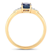 1.01 Carat Genuine Blue Sapphire and White Diamond 14K Yellow Gold Ring