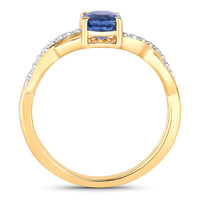 1.04 Carat Genuine Blue Sapphire and White Diamond 14K Yellow Gold Ring