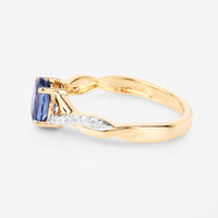 1.04 Carat Genuine Blue Sapphire and White Diamond 14K Yellow Gold Ring