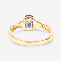 1.04 Carat Genuine Blue Sapphire and White Diamond 14K Yellow Gold Ring