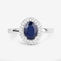 1.84 Carat Genuine Blue Sapphire and White Diamond 14K White Gold Ring