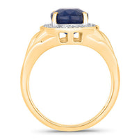 3.31 Carat Genuine Blue Sapphire and White Diamond 14K Yellow Gold Ring