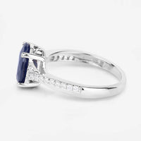 3.28 Carat Genuine Blue Sapphire and White Diamond 14K White Gold Ring