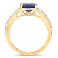 3.28 Carat Genuine Blue Sapphire and White Diamond 14K Yellow Gold Ring