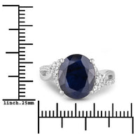 6.54 Carat Genuine Blue Sapphire and White Diamond 14K White Gold Ring