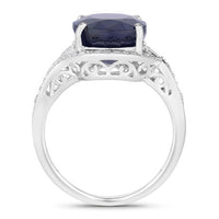 6.52 Carat Genuine Blue Sapphire and White Diamond 14K White Gold Ring